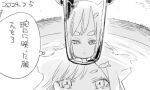  1girl animal_ears artist_self-insert cat_ears closed_mouth commentary_request dated expressionless faucet fish_hair_ornament greyscale hair_ornament lowres monochrome original pine_(pine-box) portrait pov reflection short_hair sink solo thick_eyebrows thought_bubble translation_request water 