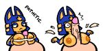 2:1 animal_crossing ankha_(animal_crossing) anthro big_breasts big_penis breast_play breasts clothing comic duo felid feline female genitals hi_res male male/female mammal nintendo penis pixelcap sex text tight_clothing titfuck titfuck_under_clothes yellow_body