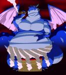 absurd_res anthro belly big_belly black_smoke_shenron blue_body cigar claws clothed clothing dragon dragon_ball dragon_ball_gt hi_res male membrane_(anatomy) membranous_wings mythological_creature mythological_scalie mythology overweight pecs red_eyes scalie smoke smoking smoking_cigar solo topless vantablackbox wings