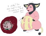  2017 2_fingers 2_toes abdominal_bulge after_vore ambiguous_gender ambiguous_prey belly big_belly biped blue_eyes bodily_fluids bovid bovine caprine cutaway dialogue digestion digital_media_(artwork) duo emeraldfur emeraldfur_(character) english_text fan_character feet female female_pred feral feral_pred feral_prey fingers front_view hand_on_stomach hi_res holding_belly internal licking licking_lips licking_own_lips looking_at_viewer mammal miltank motion_lines nintendo one_eye_closed open_mouth open_smile organs pink_tongue pok&eacute;mon pok&eacute;mon_(species) rumbling_stomach scared self_lick simple_background skiddo smile soft_vore standing stomach stomach_acid talking_to_viewer teats text toes tongue tongue_out udders video_games vore white_background wink 