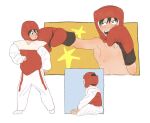  1boy aged_down black_eyes black_hair boxing boxing_gloves boxing_headgear dougi full_body highres male_focus monkey_d._luffy multiple_views one_piece scar scar_on_cheek scar_on_face short_hair upper_body yaoizhen 