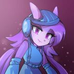  anthro aquatic_dragon armor blue_clothing clothed clothing dragon female freedom_planet hair headgear helmet horn hybrid mammal marine nikoyosan purple_body purple_eyes purple_hair sash_lilac smile solo video_games 