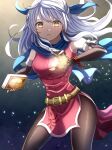  1girl belt belt_buckle black_gloves black_pantyhose blue_bow blue_scarf book bow brown_belt buckle cowboy_shot elbow_gloves fingerless_gloves fire_emblem fire_emblem:_radiant_dawn floating_hair gloves hair_bow highres holding holding_book long_hair looking_at_viewer magic micaiah_(fire_emblem) open_mouth pantyhose red_ribbon red_tunic ribbon scarf solo standing white_hair wrist_ribbon yellow_eyes yozu_(yozu0420) 