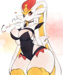 absurd_res anthro big_breasts blush breasts cinderace clothed clothing collar female generation_8_pokemon heart_eyes heart_symbol hi_res long_ears nintendo pokemon pokemon_(species) solo thick_thighs togetoge