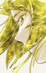  1other androgynous blonde_hair eyelashes floating_hair from_side hashtag_only_commentary highres houseki_no_kuni looking_ahead other_focus portrait profile rokipanda short_hair simple_background smile solo white_background yellow_diamond_(houseki_no_kuni) yellow_eyes yellow_theme 