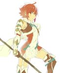  1girl aisutabetao armor fire_emblem fire_emblem_fates hinoka_(fire_emblem) holding holding_polearm holding_weapon japanese_armor japanese_clothes looking_at_viewer naginata polearm red_eyes red_hair solo weapon 
