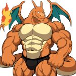 abs absurd_res anthro biped bulge charizard clothed clothing countershade_tail countershade_torso countershading darknaigart dragon fire flaming_tail generation_1_pokemon hi_res male membrane_(anatomy) membranous_wings muscular muscular_anthro muscular_male mythological_creature mythological_scalie mythology nintendo orange_body pecs pokemon pokemon_(species) scalie solo tail topless topless_anthro topless_male wings
