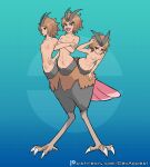 3_heads abs animal_humanoid avian avian_feet avian_humanoid avian_taur bird bird_humanoid breasts brown_hair claws conjoined conjoined_triplets dex_appeal dodrio feathers female female/female generation_1_pokemon genitals group hair hi_res humanoid humanoid_genitalia monster_girl_(genre) multi_head nintendo nipples nude open_mouth pokemon pokemon_(species) pubes pussy simple_background small_breasts tanned_skin taur trio