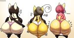 anthro big_butt black_hair butt canid canine canis chihuahua clothing domestic_dog female group hair hat headgear headwear hello_kitty_(character) hello_kitty_(series) hi_res huge_butt jacket lilith_(thedeathcrow05) male mammal melanie_(thedeathcrow05) panties purple_hair rear_view sanrio short_stack tail thedeathcrow05 thick_thighs thong topwear toy_dog trio underwear white_body yellow_body