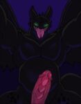 absurd_res animal_humanoid anthro bedroom_eyes big_penis black_body black_scales dragon dragon_humanoid dreamworks erection european_mythology first_person_view forked_tongue genitals glowing glowing_eyes green_eyes green_sclera hi_res how_to_train_your_dragon humanoid kuroinsolitude male musclegut muscular mythological_creature mythological_scalie mythology narrowed_eyes night_fury pecs penile_spines penis pink_penis pinned scales scalie seductive smile smiling_at_viewer solo tongue tongue_out toothless western_dragon wings