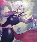  1girl a.k.i._(street_fighter) black_dress breasts chinese_clothes claws dress fingernails hair_over_one_eye lips lipstick makeup nail_polish pale_skin rejean_dubois short_hair solo street_fighter street_fighter_6 white_hair 