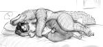 alligator alligatorid anthro bed bodily_fluids border_collie breasts canid canine canis collie crocodilian cuddling cum cum_in_pussy cum_inside doctordj domestic_dog duo female furniture genital_fluids genitals greyscale herding_dog hi_res humanoid_genitalia humanoid_penis interspecies lying male male/female mammal monochrome nude on_bed on_side pastoral_dog penis reptile sarah_(wheresmysocks) scalie sex sheepdog sweat tail thick_tail thick_thighs thigh_sex wide_hips
