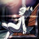 2021 ahoge anthro bench blaedic blurred_background casual_nudity cheek_tuft chest_tuft claws crossed_legs detailed_background digitigrade dust eyes_closed facial_tuft felid feline fur glare_(lighting) hair hi_res inner_ear_fluff lens_flare male male_anthro mammal night on_bench open_mouth particles plant public public_nudity raised_leg relaxing short_hair side_view sitting solo tree tuft white_body white_fur white_hair yellow_claws