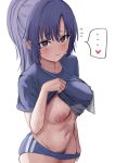  1girl absurdres blue_archive blush buruma closed_mouth facial_tattoo female_pubic_hair gym_uniform heart highres mixed-language_commentary nipples pubic_hair sweat tattoo yuuka_(blue_archive) yuuka_(track)_(blue_archive) zintaro 