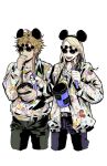  2boys blonde_hair churro daybit_sem_void fate/grand_order fate_(series) food glasses hako_(rai63128) highres jacket mickey_mouse mickey_mouse_ears multiple_boys open_clothes open_jacket tezcatlipoca_(fate) 