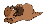 anthro big_butt brown_body brown_hair butt capybara caviid gloves_(marking) gouda_(goudadunn) goudadunn hair hi_res huge_butt looking_back lying male mammal markings nude on_front rodent smile solo