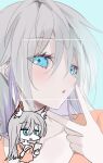  1girl :o aqua_eyes blusj chibi close-up cropped_torso furry furry_female grey_hair highres humanization looking_at_phone multiple_views original phone yongen_yu 