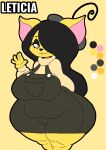 5_fingers anthro big_breasts black_hair breasts canid canine canis chihuahua clothed clothing domestic_dog female fingers hair hi_res lilith_(thedeathcrow05) mammal model_sheet one_eye_obstructed solo thedeathcrow05 thick_thighs toy_dog yellow_body