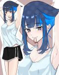  1girl absurdres adjusting_hair armpits black_hair black_shorts blue_hair colored_inner_hair fate/grand_order fate_(series) grey_eyes highres looking_at_viewer multicolored_hair shirt shorts smile solo tank_top tenochtitlan_(fate) uriuriyukitti white_shirt 