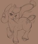 2024 applejack_(mlp) bodily_fluids bubble_butt butt clothing cowboy_hat cutie_mark dominismortis earth_pony equid equine eyelashes female feral fluffy fluffy_tail freckles friendship_is_magic hair hasbro hat headgear headwear hi_res hooves horse long_hair long_tail looking_at_viewer mammal monochrome motion_lines my_little_pony pony sketch smile solo sweat sweatdrop tail teeth thick_thighs wide_hips