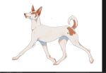 ambiguous_gender anthro blackscour brown_markings canid canine canis domestic_dog fur mammal markings mouth_closed narrowed_eyes quadruped side_view simple_background solo whiskers white_background white_body white_fur