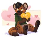 2017 anthro applepup biped black_hair black_pawpads bottomless brown_body brown_ears brown_fur brown_tail canid canine clothed clothing dipstick_tail fur hair holidays hoodie hoodie_only male mammal markings multicolored_body multicolored_fur open_mouth pawpads pupils red_pupils solo species_request tail tail_markings topwear topwear_only two_tone_tail valentine&#039;s_day white_body white_fur yellow_eyes