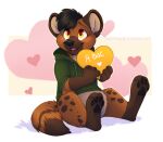  2017 anthro applepup biped black_hair black_pawpads bottomless brown_body brown_ears brown_fur brown_tail canid canine clothed clothing dipstick_tail fur hair holidays hoodie hoodie_only male mammal markings multicolored_body multicolored_fur open_mouth pawpads pupils red_pupils solo species_request tail tail_markings topwear topwear_only two_tone_tail valentine&#039;s_day white_body white_fur yellow_eyes 