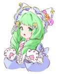  1girl animal_hands cat_paw cat_paws drill_hair fire_emblem fire_emblem:_three_houses fire_emblem_heroes flayn_(fire_emblem) flayn_(halloween)_(fire_emblem) gloves green_eyes green_hair halloween halloween_costume highres jack-o&#039;-lantern_hat_ornament lillian8710 official_alternate_costume paw_gloves solo 