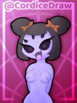  3:4 absurd_res anthro arachnid arthropod blush breasts cordicedraw eyelashes eyeliner female hi_res humanoid makeup muffet multi_eye navel nipples solo spider tongue tongue_out undertale undertale_(series) 