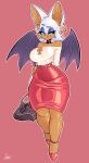  absurd_res anthro bat bite biting_lip bottomwear breasts choker cleavage clothed clothing ear_piercing ear_ring female footwear hi_res high_heels holding_object hoop_ear_ring jamoart jewelry mammal narrowed_eyes necklace off_shoulder piercing purse red_background ring_piercing rouge_the_bat sega simple_background skirt solo sonic_the_hedgehog_(series) tight_bottomwear tight_clothing tight_skirt wings 