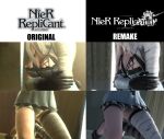  1girl asymmetrical_legwear breast_reduction bulge cameltoe castration censored comparison futanari game_console implied_castration kaine_(nier) nier_(series) panties penis_in_panties playstation_3 playstation_4 screencap silver_hair skindentation testicles testicles_under_clothes thighhighs underwear upskirt 