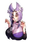  1girl absurdres animal_ear_fluff animal_ears artist_name awful_queen_(vtuber) black_nails blush breasts choker fox_ears fox_girl getsuluch heterochromia highres indie_virtual_youtuber large_breasts looking_at_viewer monster_girl purple_hair smile spiked_choker spikes 