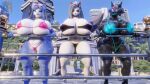 absurd_res anthro big_breasts bikini breasts canid canid_demon canine canis clothing collar coolboy01fa demon epic_games eyewear eyewear_on_head female fortnite fox group hellhound helluva_boss hi_res huge_breasts krystal_(star_fox) lipstick loona_(helluva_boss) makeup mammal mythological_canine mythological_creature mythology nintendo pack_leader_highwire pupils slit_pupils spiked_collar spikes star_fox sunglasses sunglasses_on_head swimwear tail thick_thighs trio wet wet_body wolf