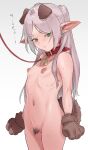  areola breasts collar elf female frieren frieren_beyond_journey&#039;s_end green_eyes hi_res humanoid humanoid_pointy_ears koyatofu3 leash leashed_collar nipples not_furry nude pubes simple_background small_breasts solo 