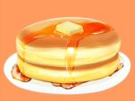  butter food food_focus hijiri_hana lowres maple_syrup no_humans orange_background original pancake pancake_stack plate syrup 