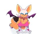  all_fours anthro bat breasts cleavage clothed clothing eyeshadow female footwear fur gloves handwear hi_res jewelry kashink7 makeup mammal necklace rouge_the_bat sega simple_background smile solo sonic_the_hedgehog_(series) tan_body tan_skin white_body white_fur wings 