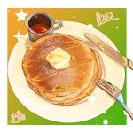  absurdres food food_focus fork highres knife no_humans original pancake pancake_stack plate star_(symbol) syrup takisou_sou 