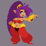 2024 animated blue_eyes breasts cleavage clothed clothing dancing digital_media_(artwork) female footwear genie hair humanoid humanoid_pointy_ears legendofnerd long_hair looking_at_viewer navel not_furry one_eye_closed open_mouth open_smile pixel_(artwork) ponytail purple_hair shantae shantae_(series) shoes simple_background smile solo tan_body tan_skin unfinished wayforward wink