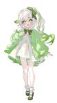  +_+ 1girl :d arm_at_side bare_legs blush bow bowtie brooch cardigan collared_dress dress full_body genshin_impact gradient_hair green_bow green_bowtie green_cardigan green_eyes green_footwear green_hair hair_between_eyes hair_bow hand_on_own_chest head_tilt highres jewelry long_hair long_sleeves looking_at_viewer multicolored_hair myless nahida_(genshin_impact) open_cardigan open_clothes open_mouth pleated_dress shoes short_dress side_ponytail sidelocks simple_background sleeves_past_wrists smile socks solo streaked_hair white_background white_dress white_hair white_socks 