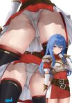  1girl armor ass asurada_yui black_thighhighs blue_eyes blue_hair blush boots breasts caeda_(fire_emblem) close-up closed_mouth commentary commission elbow_gloves english_commentary engrish_commentary fire_emblem fire_emblem:_mystery_of_the_emblem fire_emblem:_shadow_dragon_and_the_blade_of_light from_below gloves groin highres long_hair looking_at_viewer md5_mismatch multiple_views panties pegasus_knight_uniform_(fire_emblem) red_thighhighs revision signature smile thigh_boots thighhighs underwear upskirt white_gloves white_panties 