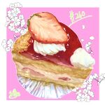  absurdres branch cake cake_slive cream food food_focus fruit highres no_humans original petals strawberry strawberry_shortcake takisou_sou 