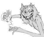  anthro black_body black_fur claws drugs fangs female fur hair humanoid long_fingers mammal missy_(napalm_express) monster simple_background sketch smekbo smiley_face teeth wolficus 