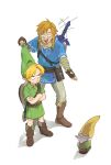  annoyed boots breath_of_the_wild clothing duo elf eunjuragi footwear garden_gnome humanoid humanoid_pointy_ears hylian light_body light_skin link male nintendo not_furry ocarina_of_time open_mouth simple_background square_crossover the_legend_of_zelda young_link 