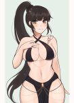  artist_name black_hair breasts chain criss-cross_halter eve_(stellar_blade) gold_chain halterneck highres long_hair looking_at_viewer medium_breasts meme_attire navel pelvis purrlucii smile stellar_blade very_long_hair yomorio_lingerie 