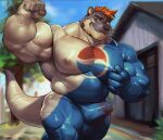 2024 anthro balls_outline barazoku belly biceps big_bulge big_muscles blurred_background bodily_fluids building bulge clothing cosplay day detailed_background detailed_bulge episode0006 erection erection_under_clothing eyebrows fence flexing fur genital_fluids genital_outline hair hi_res house huge_bulge huge_muscles huge_thighs kemono logo male mammal manly musclegut muscular muscular_anthro muscular_male mustelid narrowed_eyes nipple_fetish nipple_outline nipple_pinch nipple_play otter outside pec_squish pecs penis_outline pepsi pepsiman_(character) pinch plant precum precum_through_clothing quads running skinsuit smile solo squish teeth tenting thick_thighs tight_clothing tree tuft wet wet_clothing whiskers 