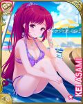  asami_kei bare_arms bare_shoulders bikini blush breasts cleavage front-tie_bikini_top front-tie_top girlfriend_(kari) jewelry light_smile long_hair necklace ponytail red_hair scrunchie sitting swept_bangs swimsuit very_long_hair 