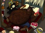 anthro beast_(disambiguation) beast_(disney) beauty_and_the_beast beauty_and_the_beast_(2017) bed bedroom belly belly_fur big_belly bloated cake candle candlestick cheek_bulge chimera chip_(disney) claws clock cogsworth container cup dessert disney eating enjoying fangs female finger_claws food fur furniture gluttony group hair horn k9manx90_(artist) lumiere_(disney) lying lying_on_bed male male/female male/male meat mrs._potts navel navel_outline obese obese_anthro obese_male on_bed overweight overweight_anthro overweight_male satisfaction satisfied sharp_teeth solo stuffing stuffing_(food) tail tea_cup teapot teeth toe_claws