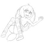  1:1 absurd_res anthro breasts canid canine clothed clothing female footwear freedom_planet galaxytrail hi_res looking_at_viewer mammal milla_basset monochrome mrnoname2059 partially_clothed shy small_breasts socks solo 