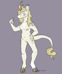 2020 anthro areola blue_eyes breasts curved_horn digital_drawing_(artwork) digital_media_(artwork) equid equine eyebrows eyelashes featureless_crotch felid female female_anthro fingers flat_colors full-length_portrait fur glistening glistening_horn gojiteeth grey_background grey_body grey_fur hooved_fingers hooves horn hybrid jaguar leopard_spots mammal mane mythological_creature mythological_equine mythology navel nude pantherine portrait signature simple_background snout solo spots standing tail tail_tuft tan_hooves tan_horn tan_mane tuft unguligrade unicorn