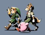  1other 2boys blonde_hair blue_eyes boots fairy fox_mccloud furry gloves hat kirby kirby_(series) link male_focus mask multiple_boys open_mouth pointy_ears sayoyonsayoyo shield short_hair smile star_fox super_smash_bros. sword tail the_legend_of_zelda the_legend_of_zelda:_majora&#039;s_mask the_legend_of_zelda:_ocarina_of_time tunic weapon young_link younger 